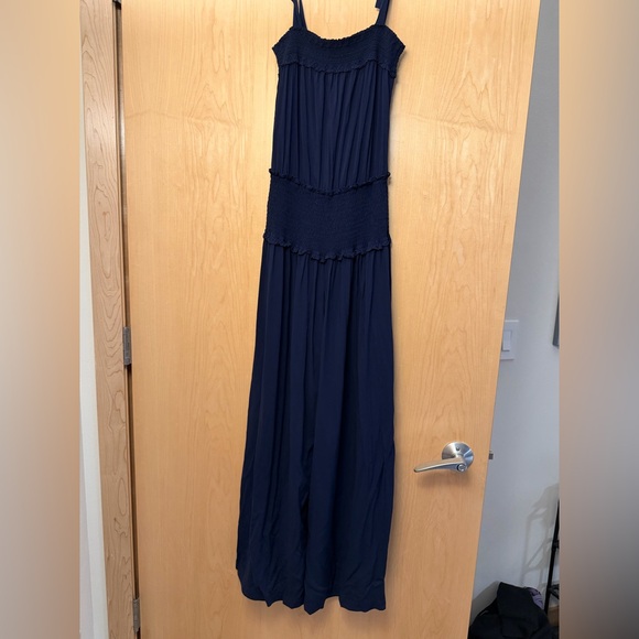 Tory Burch Navy Wide-Leg Jumpsuit with Smocked Waist - Picture 3 of 8